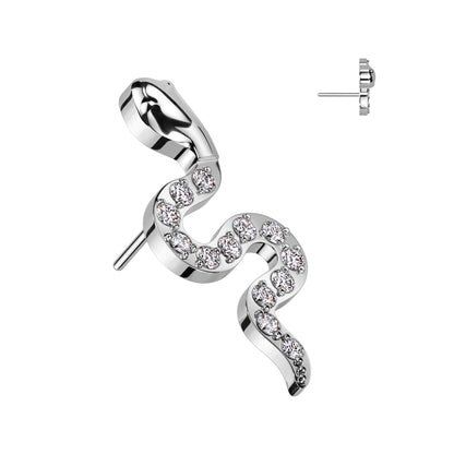 Threadless Push In CZ Pave Snake Top