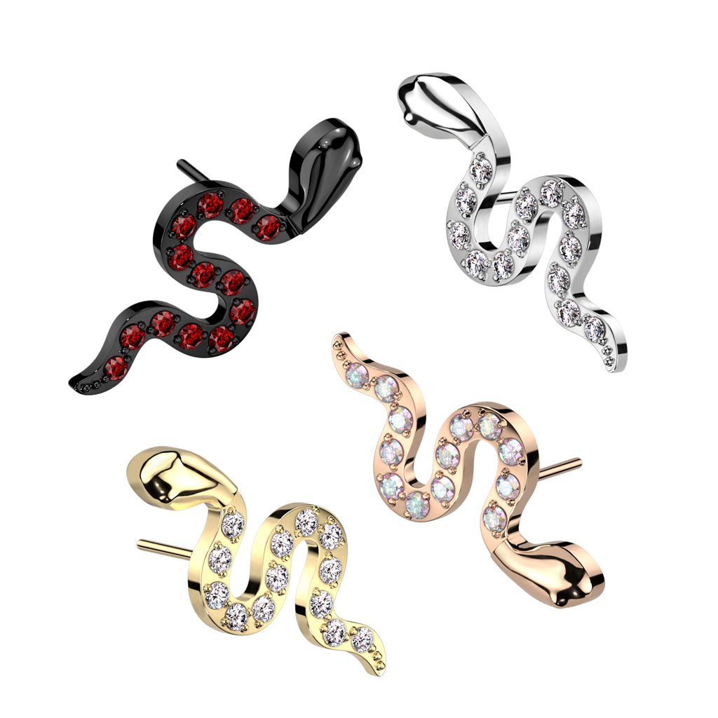 Threadless Push In CZ Pave Snake Top