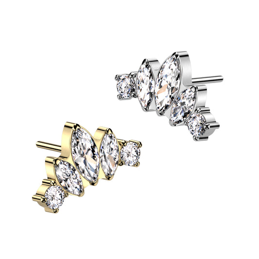 Threadless Push In Marquise and Round CZ Fan Top