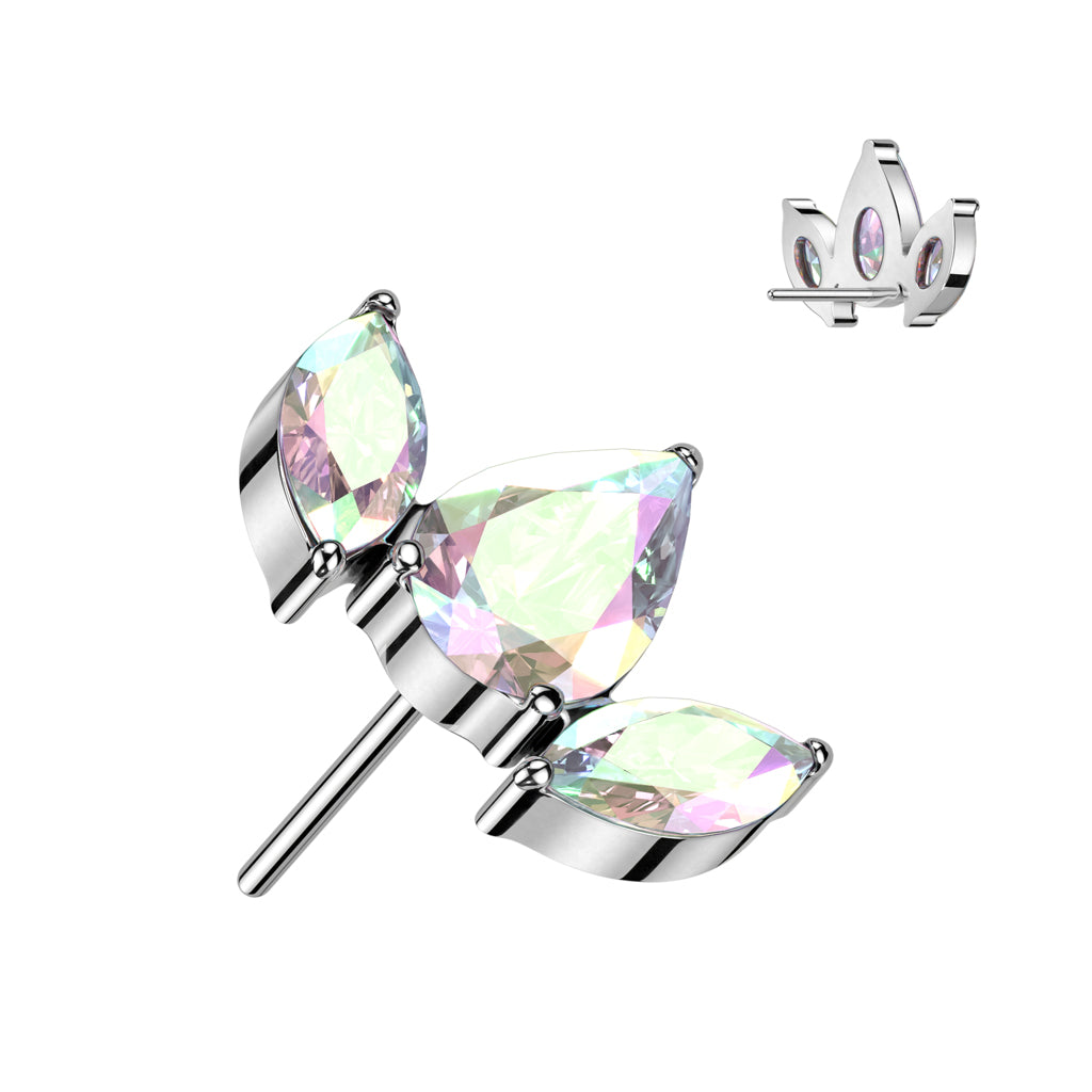 Threadless Push In Pear CZ Between 2 Marquise CZ Top