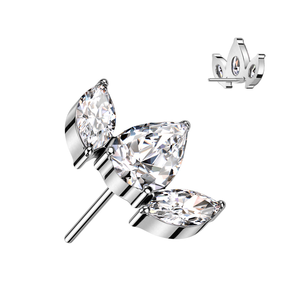 Threadless Push In Pear CZ Between 2 Marquise CZ Top