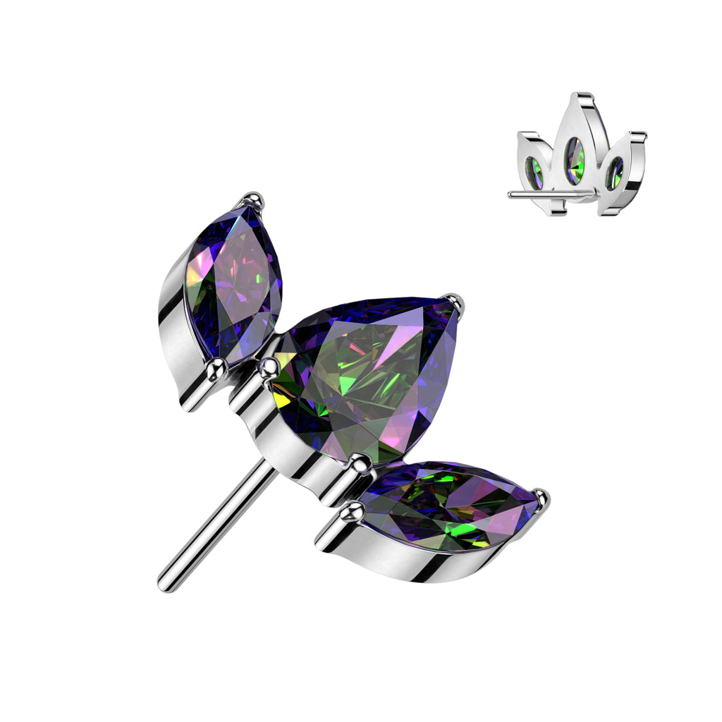 Threadless Push In Pear CZ Between 2 Marquise CZ Top