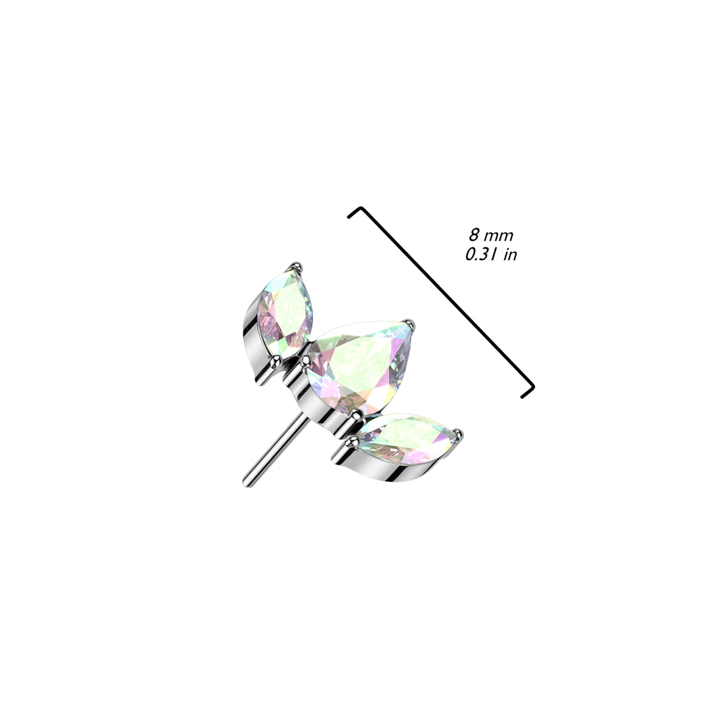Threadless Push In Pear CZ Between 2 Marquise CZ Top
