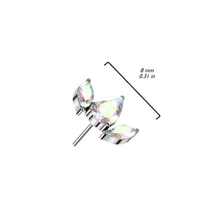 Threadless Push In Pear CZ Between 2 Marquise CZ Top