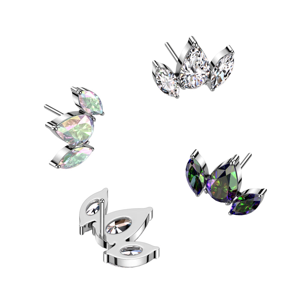 Threadless Push In Pear CZ Between 2 Marquise CZ Top