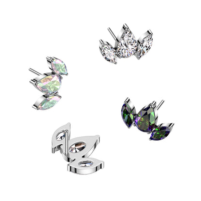 Threadless Push In Pear CZ Between 2 Marquise CZ Top
