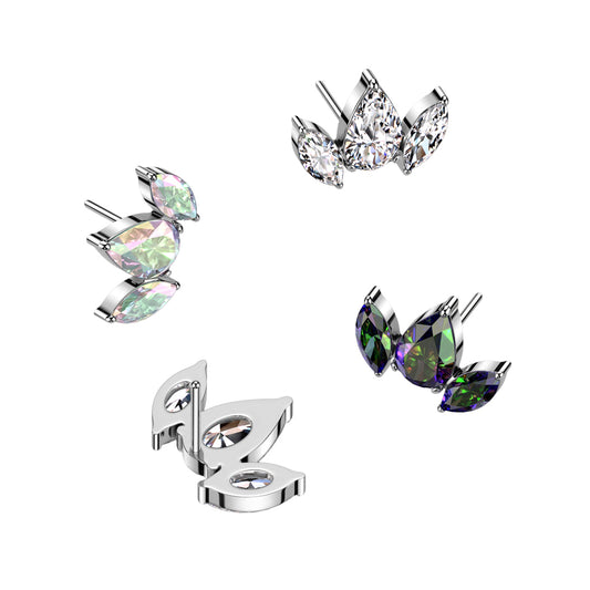 Threadless Push In Pear CZ Between 2 Marquise CZ Top