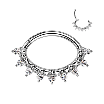 Oval Hinged Segment Ring with Front Facing Multiple CZ Fan