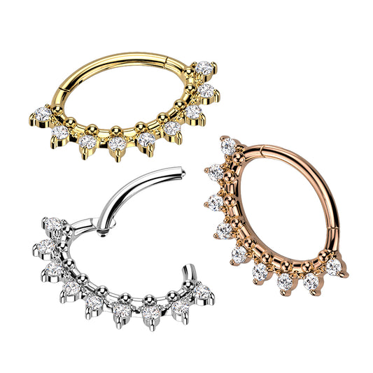 Oval Hinged Segment Ring with Front Facing Multiple CZ Fan