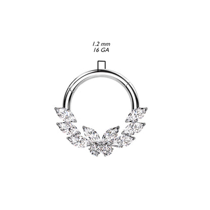 High Quality Precision Hinged Segment Ring with CZ Butterfly Center and 3 Marquise CZ either side
