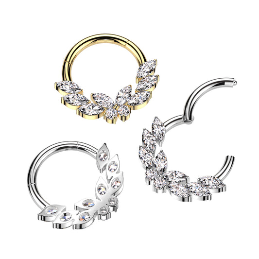 High Quality Precision Hinged Segment Ring with CZ Butterfly Center and 3 Marquise CZ either side