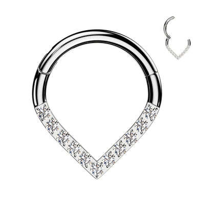 High Quality Precision Hinged Segment Hoop Ring with CNC CZ Single Line Chevron