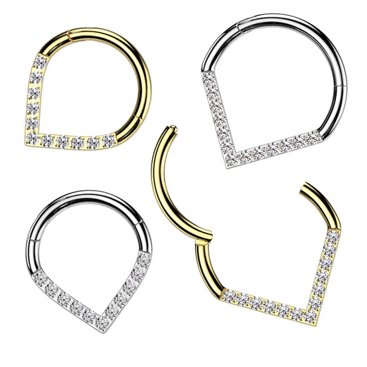 High Quality Precision Hinged Segment Hoop Ring with CNC CZ Single Line Chevron