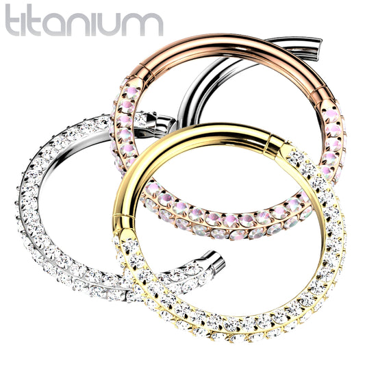 20g Hinged Segment Nose Ring With 3 Pave CZ Sides