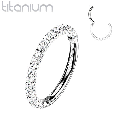 20g Hinged Segment Nose Ring With 3 Pave CZ Sides
