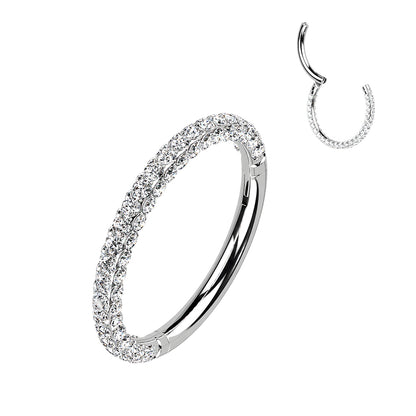 16g Hinged Segment Hoop Ring With 3 Pave CZ Sides