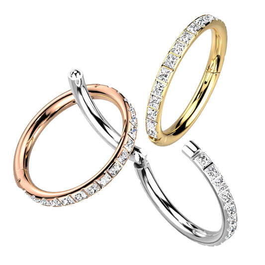 Hoop Ring With Pave Outward Facing Square CZs