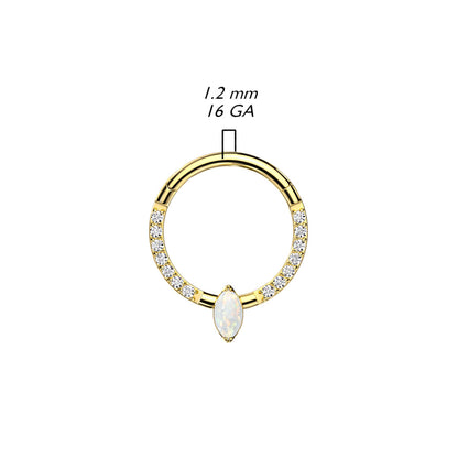 Hinged Segment Hoop Ring With Marquise CZ or Opal Center and Pave CZ Sides
