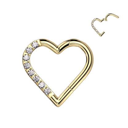 Hinged Segment Hoop Ring With Half Pave CZ Heart