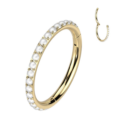 Hinged Segment Hoop Ring Lined With Outward Facing Pave Pearls