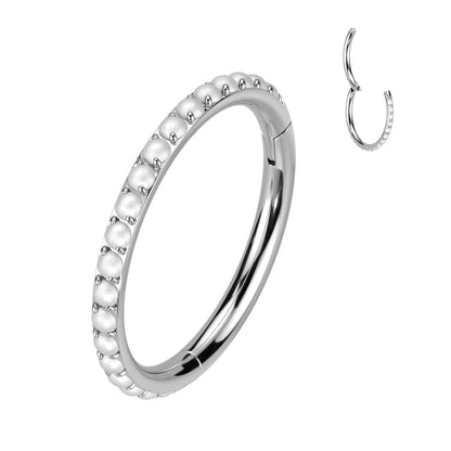 Hinged Segment Hoop Ring Lined With Outward Facing Pave Pearls