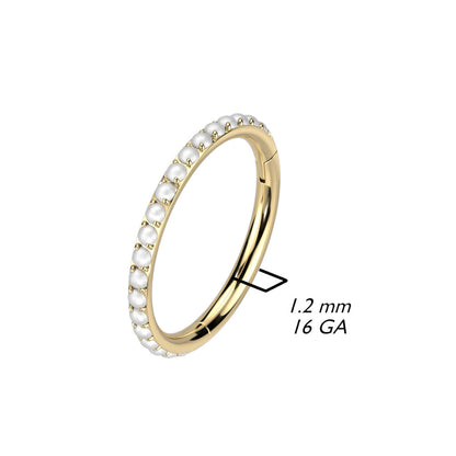 Hinged Segment Hoop Ring Lined With Outward Facing Pave Pearls