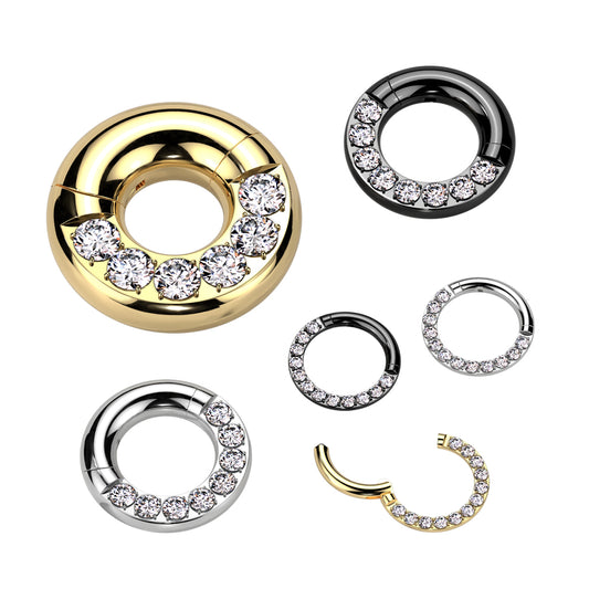 Large Gauge Hinged Segment Ring With Forward Facing CNC Set CZ