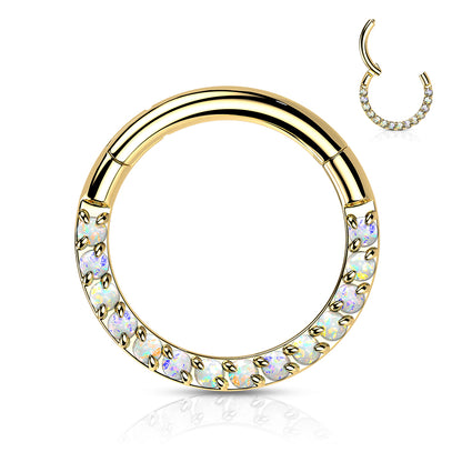 Hoop Ring With Forward Facing Pave Opal Front