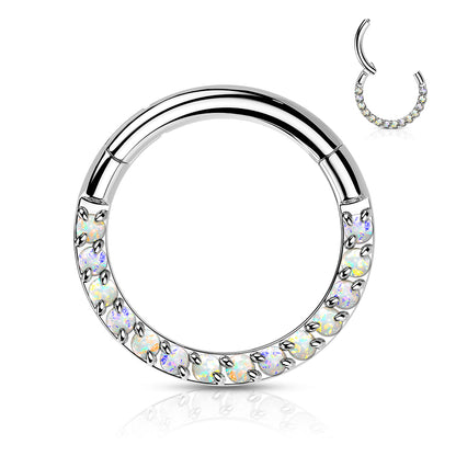 Hoop Ring With Forward Facing Pave Opal Front