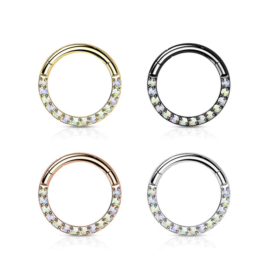 Hoop Ring With Forward Facing Pave Opal Front