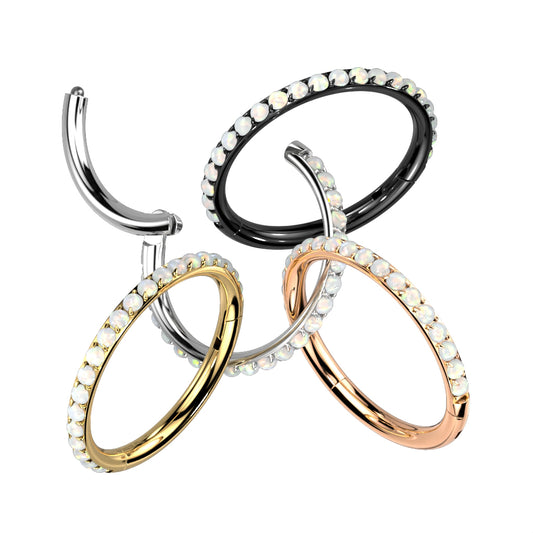 Hinged Segment Hoop Lined with Outward Facing Pave Opals