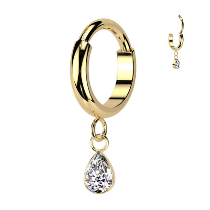 Dome Segment Ring With Teardrop CZ Dangle
