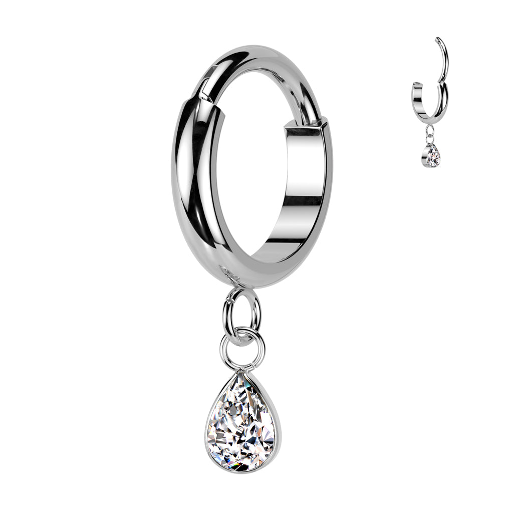 Dome Segment Ring With Teardrop CZ Dangle
