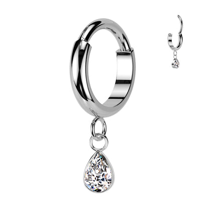 Dome Segment Ring With Teardrop CZ Dangle