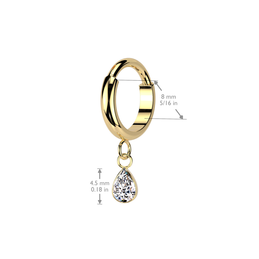 Dome Segment Ring With Teardrop CZ Dangle