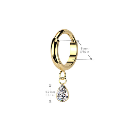 Dome Segment Ring With Teardrop CZ Dangle