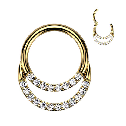 Hinged Segment Hoop Ring With Double Row of Pave CZs