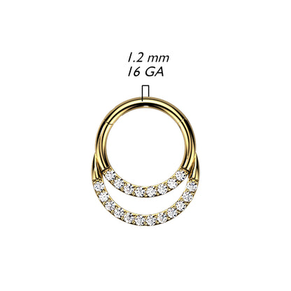 Hinged Segment Hoop Ring With Double Row of Pave CZs