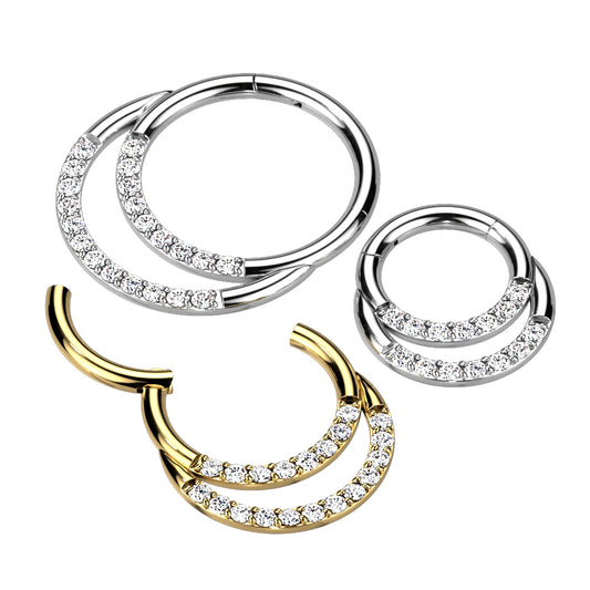 Hinged Segment Hoop Ring With Double Row of Pave CZs
