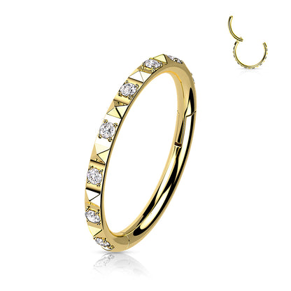Hoop Ring With CZ Between Pyramid Cut Studs