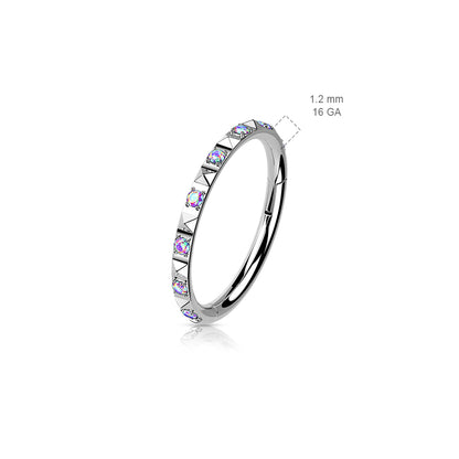 Hoop Ring With CZ Between Pyramid Cut Studs