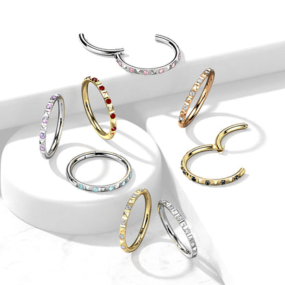 Hoop Ring With CZ Between Pyramid Cut Studs