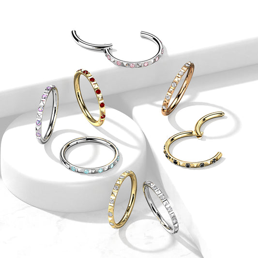 Hoop Ring With CZ Between Pyramid Cut Studs