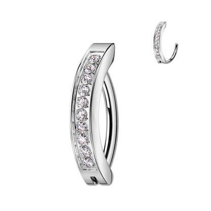Hinged Hoop With CNC Set CZ Navel Bar