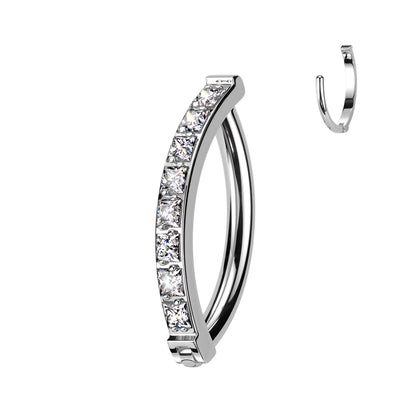 Hinged Hoop With Pave Square CZ Navel Bar