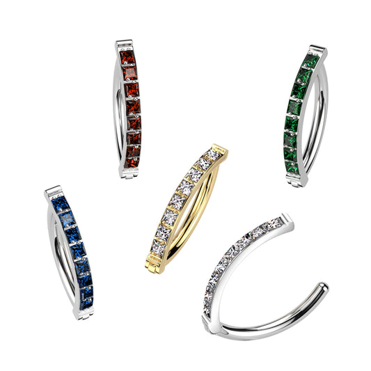 Hinged Hoop With Pave Square CZ Navel Bar