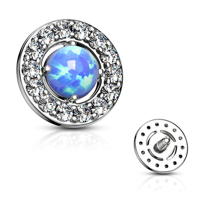Prong Set Opal Center with CZ Paved Surrounding Dermal Anchor Tops