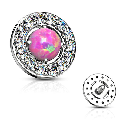 Prong Set Opal Center with CZ Paved Surrounding Dermal Anchor Tops