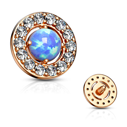 Prong Set Opal Center with CZ Paved Surrounding Dermal Anchor Tops