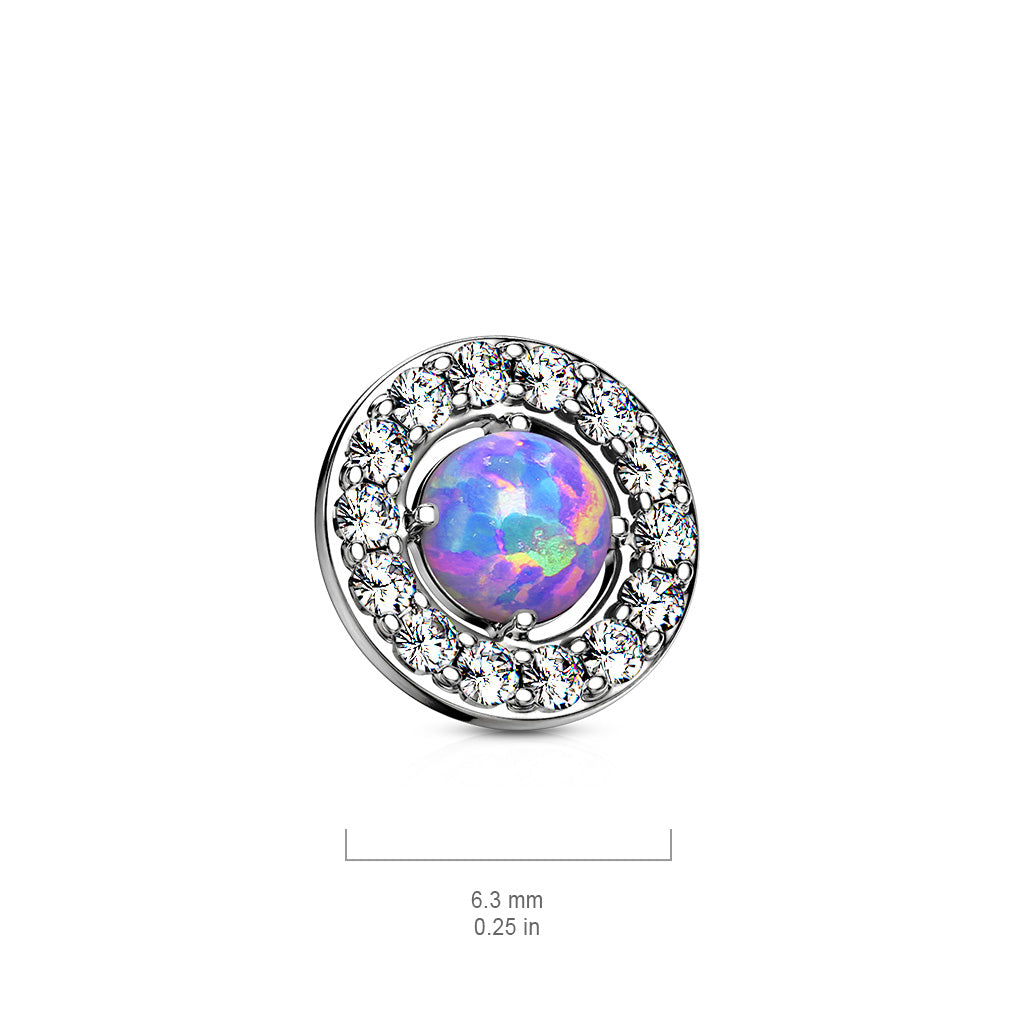 Prong Set Opal Center with CZ Paved Surrounding Dermal Anchor Tops